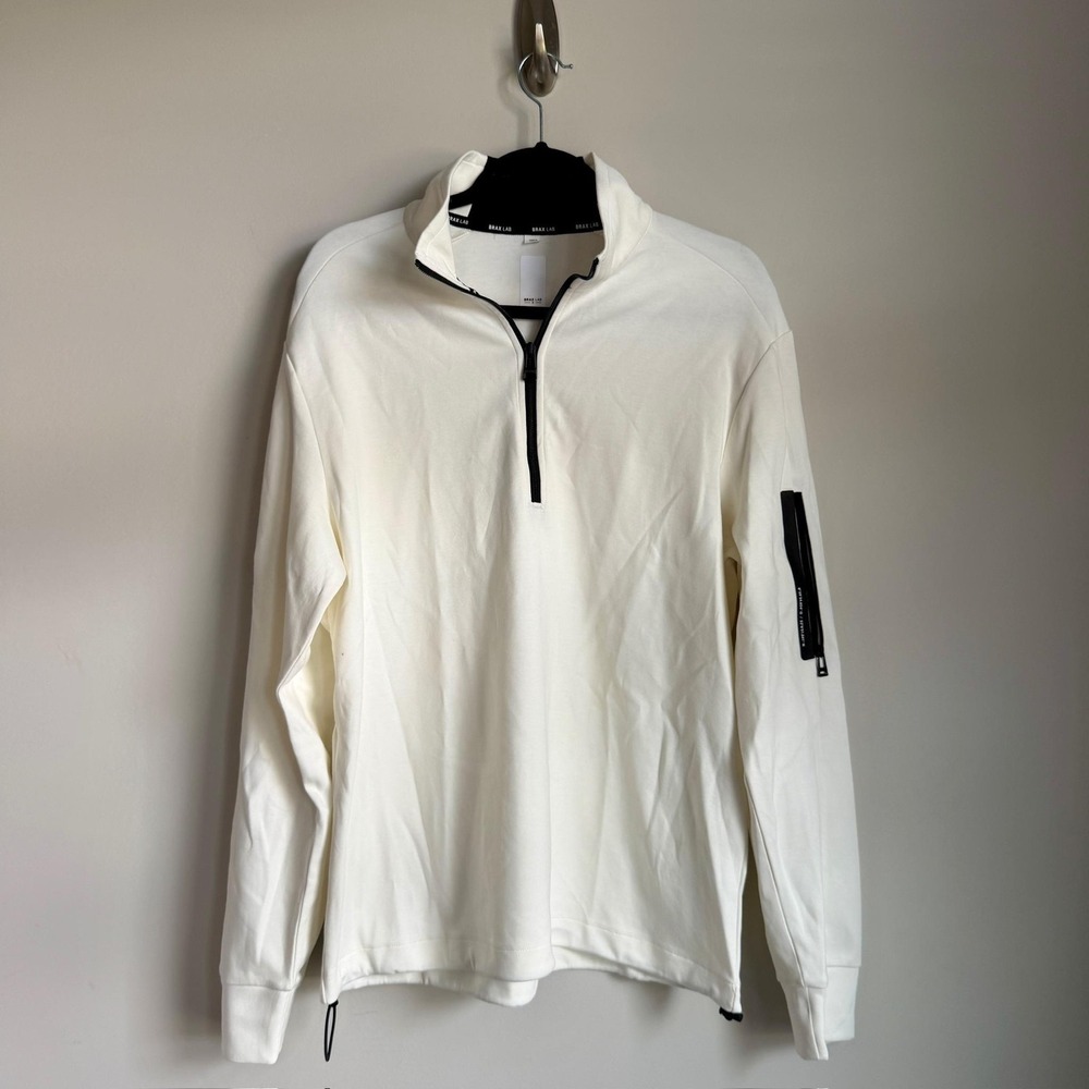Brax Lab Pullover Mens Off White Quarter Zip Tech Sleeve Pocket Drawcord Louis